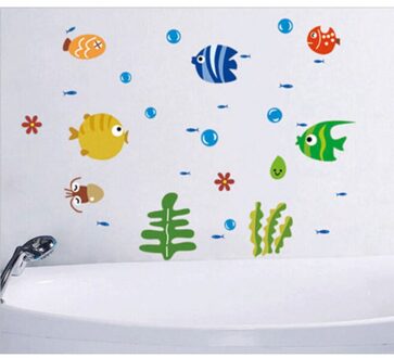 Badkamer Deur Ocea Thema Behang DIY Kinderen Slaapkamer Cartoon Fish PVC Muur Sticker Zelfklevende Tegel Art Decal Home Decoratie