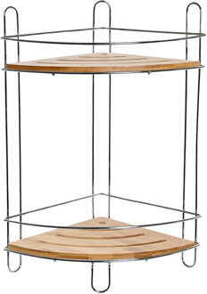 Badkamer/douche hoek plankjes staand rekje van metaal en bamboe 20 x 20 x 36 cm