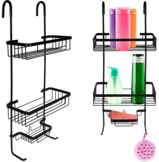 Badkamer douche rekje - zwart - met haken - 63 x 24 x 11 cm - aluminium