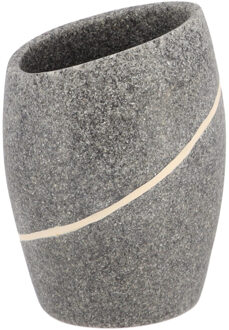 Badkamer drinkbeker/tandenborstelhouder Pebble - grijs?- steen look - polyresin - 7 x 10 cm