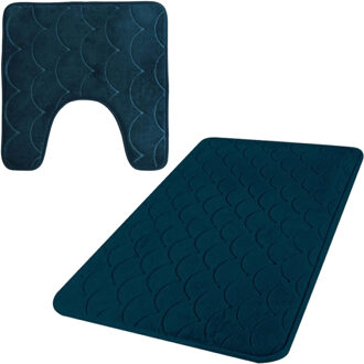 badkamer droogloop matjes/tapijt - set 2x stuks - memory foam - donkerblauw - Badmatjes