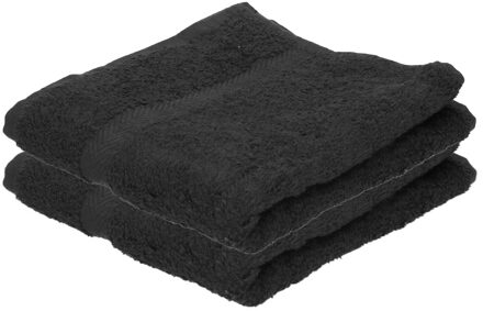 Badkamer handdoeken - 2x - zwart - 50 x 100 cm - voordelige handdoeken - 420gr - 100% katoen