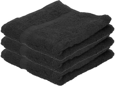 Badkamer handdoeken - 3x - zwart - 50 x 100 cm - voordelige handdoeken - 420gr - 100% katoen