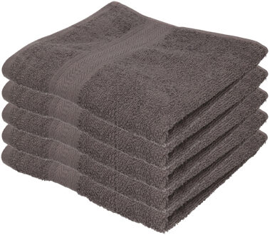 Badkamer handdoeken - 5x - grijs - 50 x 100 cm - voordelige handdoeken - 420gr - 100% katoen