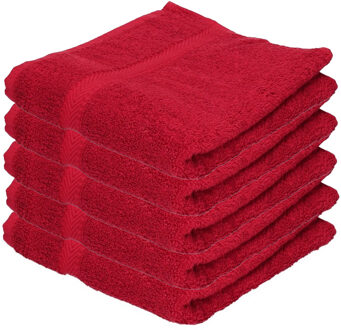 Badkamer handdoeken - 5x - rood - 50 x 100 cm - voordelige handdoeken - 420gr - 100% katoen
