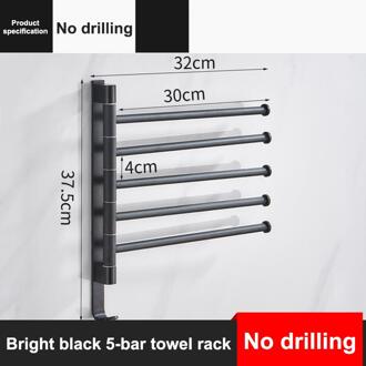 Badkamer Handdoekenrek Draaibare Handdoek Houder Ruimte Aluminium 2/3/4/5-Bar Handdoek Hanger Keuken Plank Papier opknoping Muur Gemonteerd zwart 5-bar