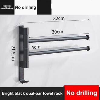 Badkamer Handdoekenrek Draaibare Handdoek Houder Ruimte Aluminium 2/3/4/5-Bar Handdoek Hanger Keuken Plank Papier opknoping Muur Gemonteerd zwart dual-bar