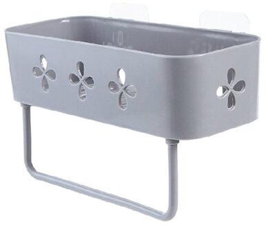 Badkamer-Hardware Mand Opslag Planken Rack Organizer Shampoo-Houder Opslag Douche-Plank Keuken Stick Type Muur rekken Haken Grijs