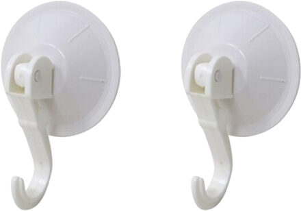 Badkamer/keuken ophanghaken met zuignap - 2x - kunststof - wit - diameter 6.7cm