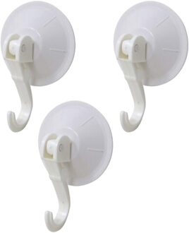 Badkamer/keuken ophanghaken met zuignap - 3x - kunststof - wit - diameter 6.7cm