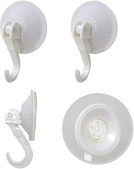 Badkamer/keuken ophanghaken met zuignap - 6x - kunststof - wit - diameter 6.7cm