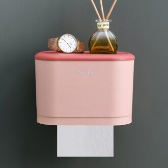 Badkamer Keuken Slaapkamer Tissue Box Toiletrolhouder Dispenser Wall Mounted Roll Papier Opbergdoos Gratis Ponsen roze groot