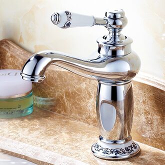Badkamer Kraan Antieke Bronzen Basin Sink Massief Messing Vintage Stijl Enkel Handvat Water Mixer Kranen chroom-QHC