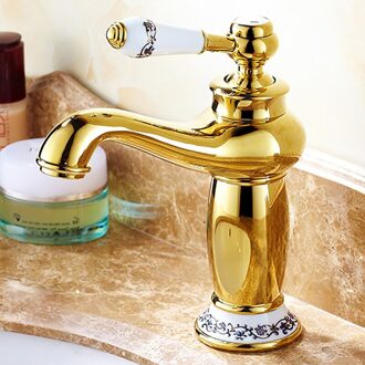 Badkamer Kraan Antieke Bronzen Basin Sink Massief Messing Vintage Stijl Enkel Handvat Water Mixer Kranen goud-QHC
