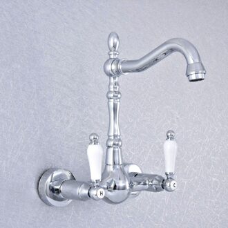 Badkamer Kraan Gepolijst Chrome Keuken Mengkraan Kraan Wall Mounted Dual Handle En Koude Kranen zsf547