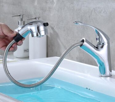 Badkamer Kraan Met Pull Out Sproeier, 2 Outlet Modus, enkele Handgreep Enkel Gat Badkamer Wastafel Kraan Mengkraan, Zwart, Zilver