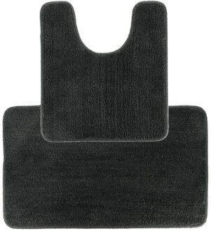 Badkamer Matten set Aquarius - antraciet - toilet en bad mat - hoogpolig - microfiber