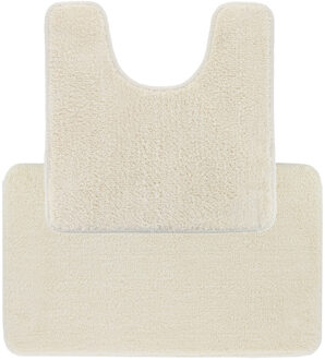 Badkamer Matten set Aquarius - creme wit - toilet en bad mat - hoogpolig - microfiber