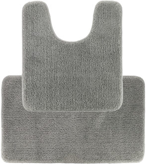 Badkamer Matten set Aquarius - lichtgrijs - toilet en bad mat - hoogpolig - microfiber