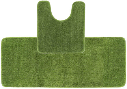 Badkamer Matten set Aquarius - olijfgroen - extra lang - hoogpolig - microfiber