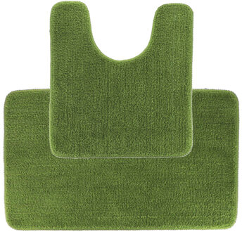 Badkamer Matten set Aquarius - olijfgroen - toilet en bad mat - hoogpolig - microfiber