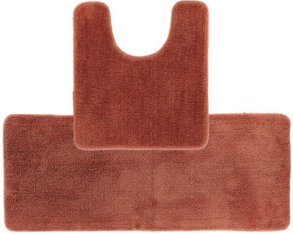 Badkamer Matten set Aquarius - roestbruin - extra lang - hoogpolig - microfiber