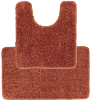 Badkamer Matten set Aquarius - roestbruin - toilet en bad mat - hoogpolig - microfiber