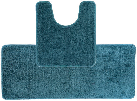 Badkamer Matten set Aquarius - zeeblauw - extra lang - hoogpolig - microfiber