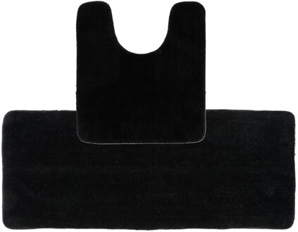 Badkamer Matten set Aquarius - zwart - extra lang - hoogpolig - microfiber