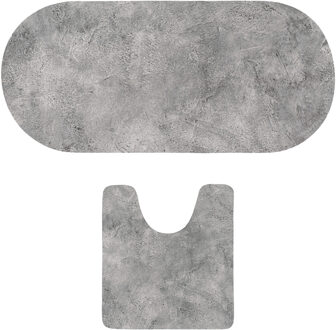 badkamer matten set Calm Concrete - toiletmat/badmat lang - microfiber - antislip