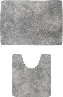 badkamer matten set Calm Concrete - toiletmat/badmat lang - microfiber - antislip