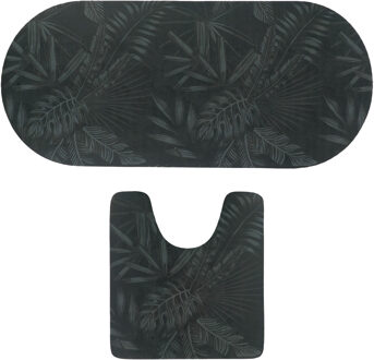 badkamer matten set Dark Urban Oasis - toiletmat/badmat lang - microfiber - antislip