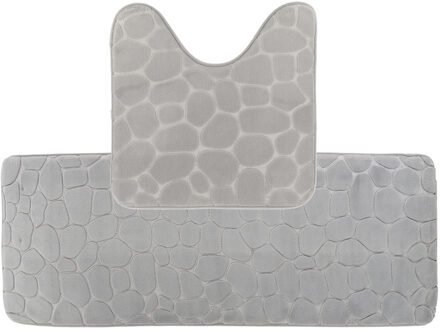 Badkamer Matten set Pebble - lichtgrijs - extra lang - memory foam - microfiber