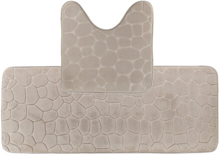 Badkamer Matten set Pebble - taupe - extra lang - memory foam - microfiber