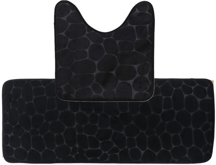 Badkamer Matten set Pebble - zwart - extra lang - memory foam - microfiber