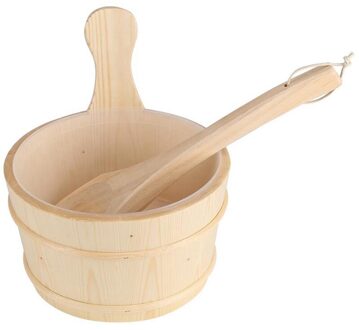 Badkamer Natuurlijke Houten Emmer + Pollepel Set Voor Sauna Spa Badkamer Accessoires