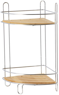 Badkamer organizer - zilver - metaal/hout - 2 lagen - 37 x 20 x 20 cm - douche rek