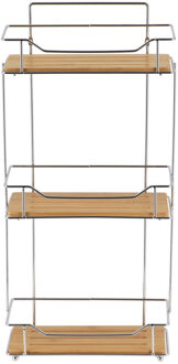 Badkamer organizer - zilver - metaal/hout - 3 lagen - 57 x 27 x 12 cm - douche rek