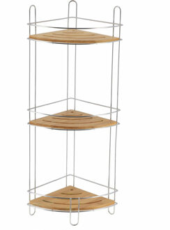 Badkamer organizer - zilver - metaal/hout - 3 lagen - 61 x 27 x 20 cm - douche rek