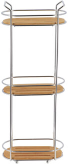 Badkamer organizer - zilver - metaal/hout - 3 lagen - 62 x 25 x 14 cm - douche rek