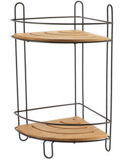 Badkamer organizer - zwart - metaal/hout - 2 lagen - 37 x 20 x 20 cm - douche rek