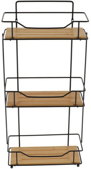 Badkamer organizer - zwart - metaal/hout - 3 lagen - 57 x 27 x 12 cm - douche rek