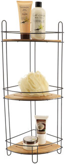 Badkamer organizer - zwart - metaal/hout - 3 lagen - 61 x 27 x 20 cm - douche rek