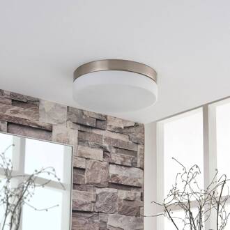 Badkamer-plafondlamp Amilia met glazen kap Ø23,5cm wit, gesatineerd nikkel