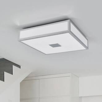 badkamer plafondlamp Eniola, 30 cm, wit/grijs, IP44 opaalwit, chroom