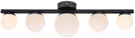 Badkamer-plafondlamp Puro zwart 5-lamps glas zwart, wit