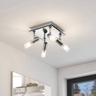 Badkamer plafondlamp Zela, 32 cm, chroom, 4-lamps, IP44 chroom, wit