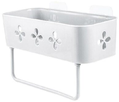 Badkamer Plank Douche Caddy Organisator Rack Wall Mount Shampoo Rack Met Handdoek Bar Geen Boren Keuken Opslag Badkamer Accessoire wit