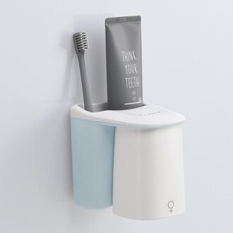 Badkamer Plank Rack Magnetische Zuignap Set Huishoudelijke Borstelen Plank Rekken Familie/Paar Tandenborstel Beker Singel blauw