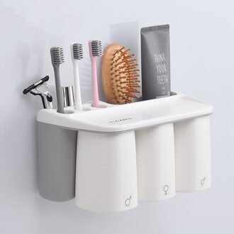 Badkamer Plank Rack Magnetische Zuignap Set Huishoudelijke Borstelen Plank Rekken Familie/Paar Tandenborstel Beker Three grijs